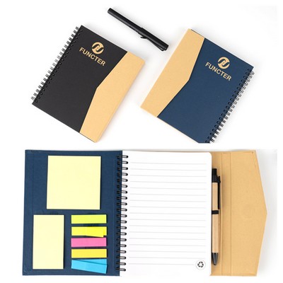Notepad Double Spiral Notebook Magnetic Buckle W/ Sticky Flags& Eco Pen